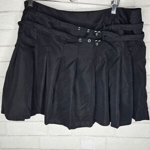 Shein Curve Black Belted Skater Skirt